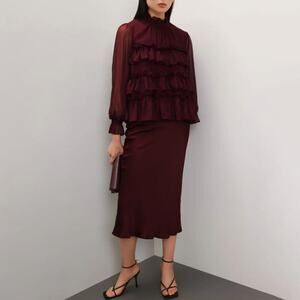 Adam Lippes Collective Burgundy Ruffle Top - Size 6